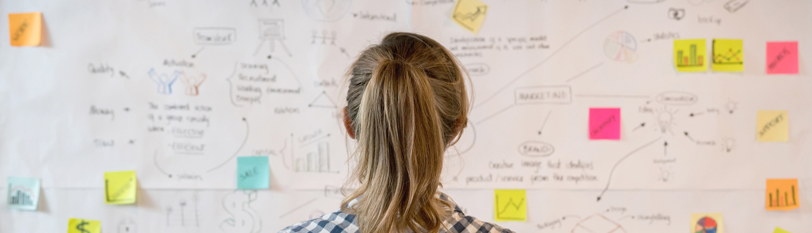 Woman sketching a business plan at a creative office