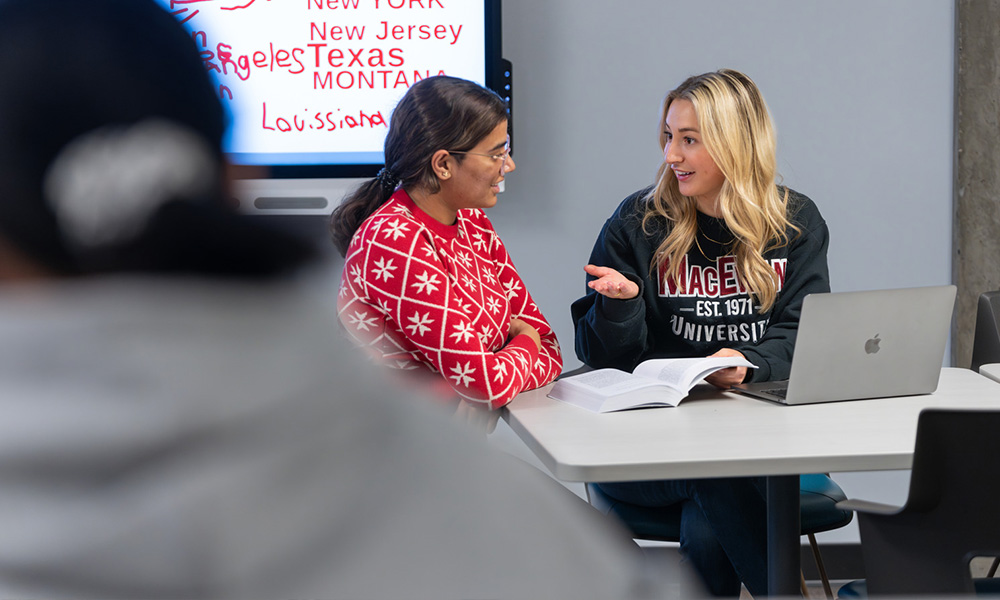 two students talking