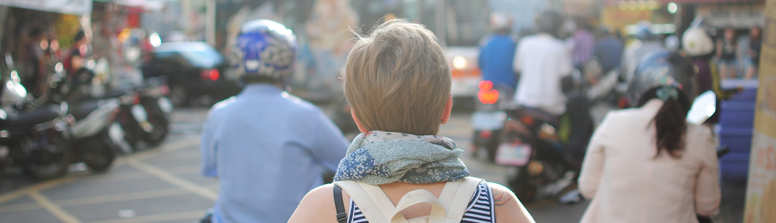 student on street in foreign country