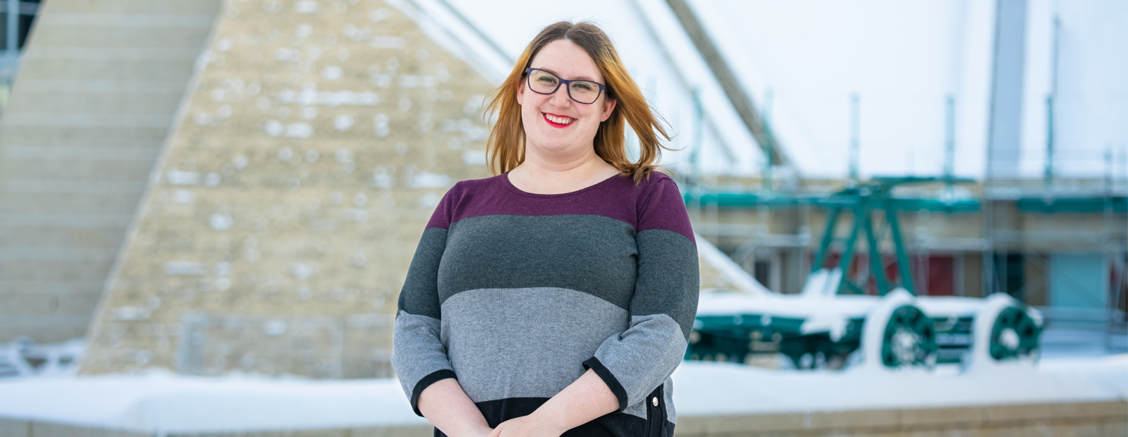 Meaghan Neill outside campus in December with snow