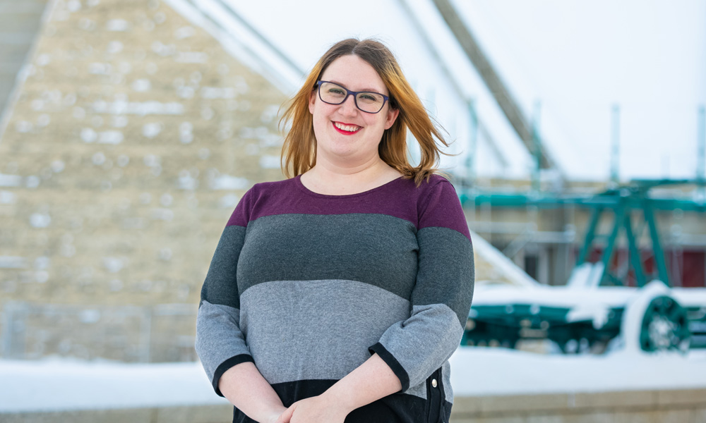 Meaghan Neill outside on winter campus