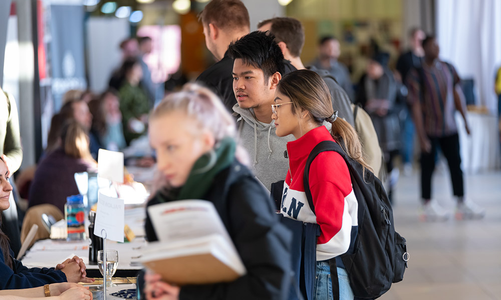 Students at an on-campus career fair