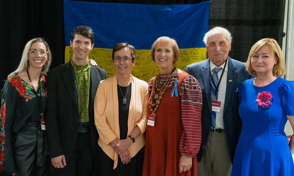 Dr. Trimbee and Larisa Hayduk with members of the Zwozdesky family