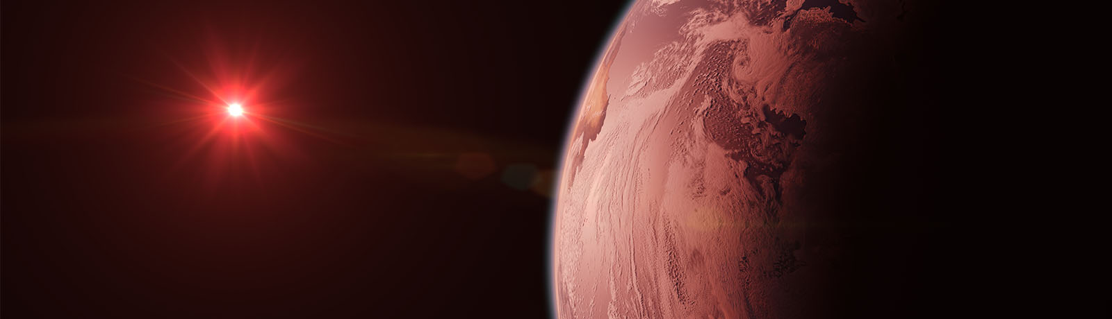 Image of TRAPPIST-1D, an Earth-sized planet, and a distant start - both with a red hue