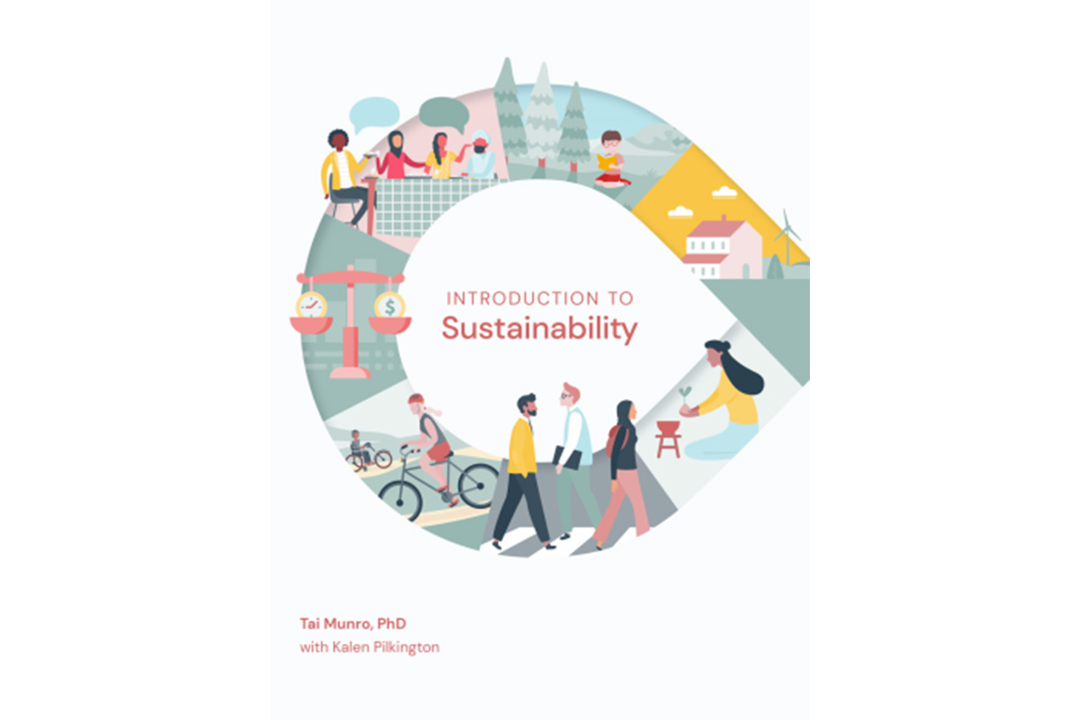 Book cover of Introduction to Sustainability, featuring illustrations of people around a circle.