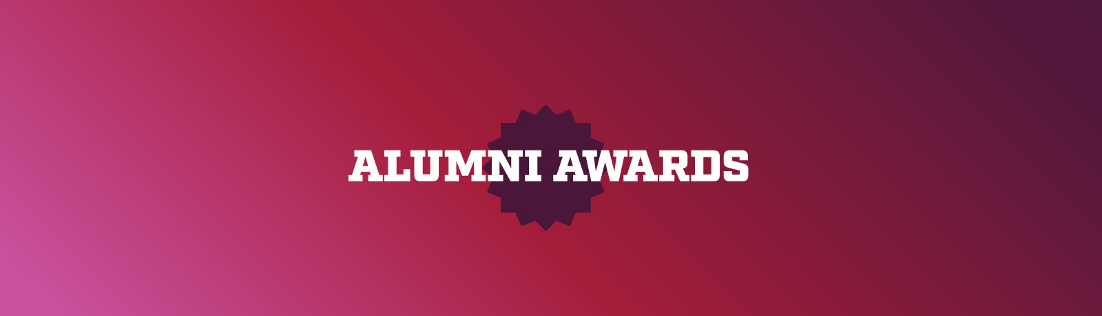 Alumni awards spelled out on a maroon background with an image of a gear