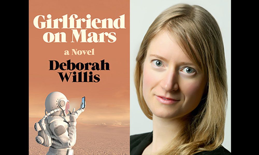 A photo of the cover of Girlfriend on Mars alongside a headshot of Deborah Willis